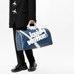 Alternative view of Louis Vuitton Keepall Bandouliere 55 Travel Bag 21.7in/ 55cm Blue For Men Silver Hardware M45874