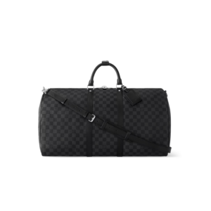 Louis Vuitton Keepall Bandouliere 55 Travel Bag 21.7in/ 55cm Black Damier Graphite Silver Hardware N41413