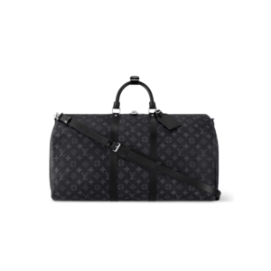 Louis Vuitton Keepall Bandouliere 55 Travel Bag 21.7in/ 55cm Black Monogram Eclipse Silver Hardawre M40605