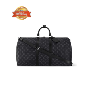 Louis Vuitton Keepall Bandouliere 55 Travel Bag 21.7in/ 55cm Black Monogram Eclipse Silver Hardawre M40605