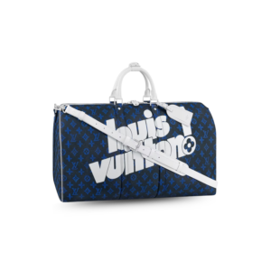Louis Vuitton Keepall Bandouliere 55 Travel Bag 21.7in/ 55cm Blue For Men Silver Hardware M45874