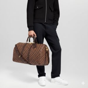 Alternative view of Louis Vuitton Keepall Bandouliere 55 Travel Bag 21.7in/ 55cm Brown Damier Ebene Gold Hardware N41414