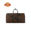 Louis Vuitton Keepall Bandouliere 55 Travel Bag 21.7in/ 55cm Brown Monogram Silver Hardware M56714