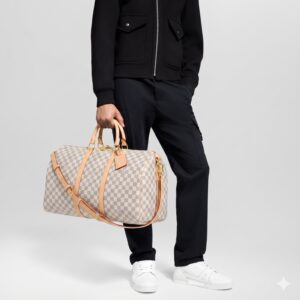 Alternative view of Louis Vuitton Keepall Bandouliere 55 Travel Bag 21.7in/ 55cm Damier Azur Gold Hardware N41429