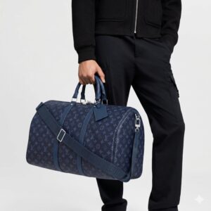Alternative view of Louis Vuitton Keepall Bandouliere 55 Travel Bag 21.7in/ 55cm Navy Blue Silver Hardware For Men M11558
