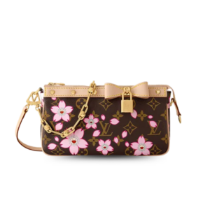 Louis Vuitton LV x Murakami Pochette Accessoires Shoulder Bag 8.7in/ 22cm Sakura Brown Gold Hardware For Women M13666