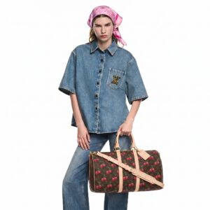 Alternative view of Louis Vuitton LV x TM Keepall Bandouliere 45 Travel Bag 17.7in/ 45cm Cherry Monogram Gold Hardware M13764