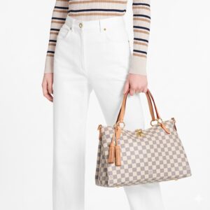 Alternative view of Louis Vuitton Lymington Top Handle Bag 13.8in/ 35cm Damier Azur Gold Hardware For Women N40022