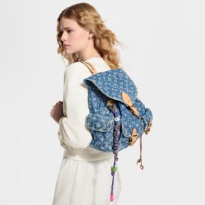 Alternative view of Louis Vuitton Montsouris Cargo Backpack 12.6in/ 32cm Blue Denim Gold Hardware For Women M27330