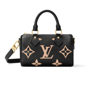 Louis Vuitton Nano Speedy Top Handle Bag 6.3in/ 16cm Black/ Beige Monogram Empreinte Gold Hardware For Women