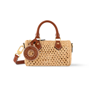 Louis Vuitton Nano Speedy Top Handle Bag 6.3in/ 16cm Natural Tan Raffia Gold Hardware For Women M83525