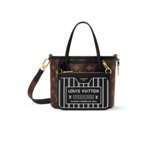 Louis Vuitton Neverfull Bandouliere Inside Out BB Tote Bag 10.4in/ 26cm Black Gold Hardware For Women M12099