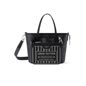 Louis Vuitton Neverfull Bandouliere Inside Out BB Tote Bag 10.4in/ 26cm Black Silver Hardware For Women M15210