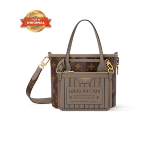 Louis Vuitton Neverfull Bandouliere Inside Out BB Tote Bag 10.4in/ 26cm Dark Fango Gold Hardware For Women M12109