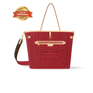 Louis Vuitton Neverfull Bandouliere Inside Out MM Tote Bag 12.2in/ 31cm Rouge Sari Gold Hardware Textile For Women M12096