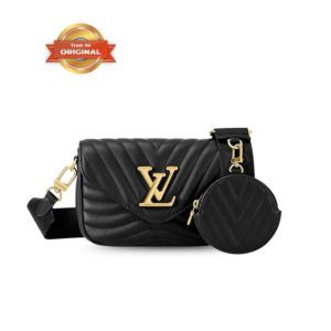 Louis Vuitton New Wave Multi Pochette Shoulder Bag  7.5in/ 19cm Black Gold Hardware For Women M56461