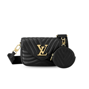 Louis Vuitton New Wave Multi Pochette Shouler Bag  7.5in/ 19cm Black Gold Hardware For Women M56461