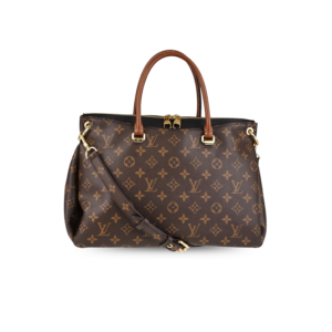 Louis Vuitton Pallas MM Tote Bag 13.4in/ 34cm Brown/ Black Monogram Gold Hardware For Women