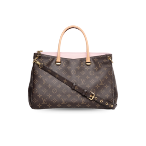 Louis Vuitton Pallas MM Tote Bag 13.4in/ 34cm Brown/ Pink Monogram Gold Hardware For Women