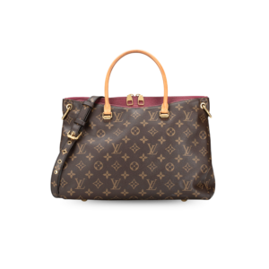 Louis Vuitton Pallas MM Tote Bag 13.4in/ 34cm Brown/ Red Monogram Gold Hardware For Women
