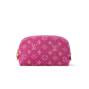 Louis Vuitton Pochette Cosmetique PM Pouch 7.5in/ 19cm Fuschia Denim Gold Hardware For Women M28050