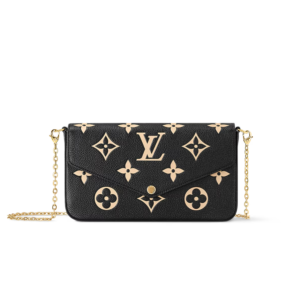Louis Vuitton Pochette Felicie Shoulder Bag  8.3in/ 21cm Black/ Beige Gold Hardware For Women M82479
