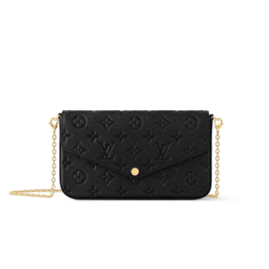 Louis Vuitton Pochette Felicie Shoulder Bag  8.3in/ 21cm Black Monogram Empreinte Gold Hardware For Women M82477