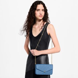 Alternative view of Louis Vuitton Pochette Felicie Shoulder Bag 8.3in/ 21cm Denim Blue Gold Hardware For Women M28891