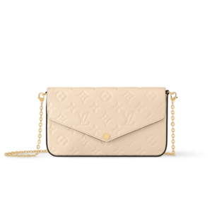 Louis Vuitton Pochette Felicie Shoulder Bag  8.3in/ 21cm Cream Monogram Empreinte Gold Hardware For Women M82363