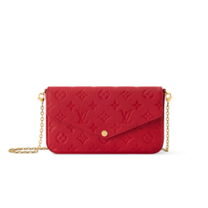 Louis Vuitton Pochette Felicie Shoulder Bag 8.3in/ 21cm Louis Red Monogram Empreinte Gold Hardware For Women M25793