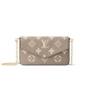 Louis Vuitton Pochette Felicie Shoulder Bag  8.3in/ 21cm Tourterelle Gray/ Cream Gold Hardware For Women M82610