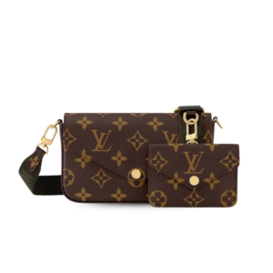 Louis Vuitton Pochette Felicie Strap & Go Wallet Shoulder Bag 6.7in/ 17cm Khaki Green Monogram Canvas Gold Hardware For Women M80091