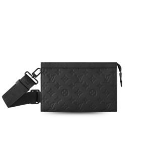 Louis Vuitton Pochette Gaston Wearable Wallet Shoulder Bag 8.7in/ 22cm Black Monogram Shadow Black Hardware For Men M81115