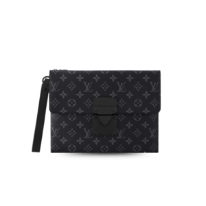 Louis Vuitton Pochette S-Lock Pouch 11in/ 28cm Black Monogram Eclipse Canvas Black Hardware For Men M82598