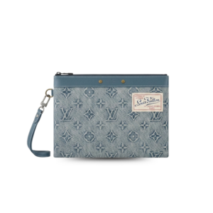 Louis Vuitton Pochette To Go Pouch 11.8in /30cm Blue Monogram Washed Denim Canvas Silver Hardware For Men M82313