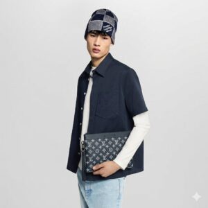 Alternative view of Louis Vuitton Pochette To Go Pouch 11.8in /30cm Ink Blue/ White Black Hardware For Men M83382