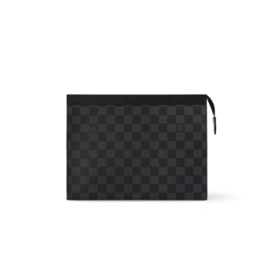 Louis Vuitton Pochette Voyage MM Pouch 10.6in/ 27cm Black/ Grey Damier Graphite Canvas Silver Hardware For Men N41696