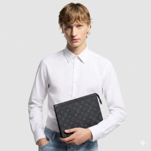 Alternative view of Louis Vuitton Pochette Voyage MM Pouch 10.6in/ 27cm Black/ Grey Monogram Eclipse Silver Hardware For Men M61692