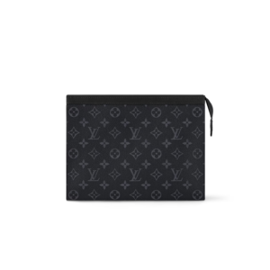 Louis Vuitton Pochette Voyage MM Pouch 10.6in/ 27cm Black/ Grey Monogram Eclipse Silver Hardware For Men M61692