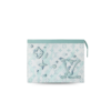 Louis Vuitton Pochette Voyage MM Pouch 10.6in/ 27cm Crystal Blue Monogram Aquagarden Canvas Silver Hardware For Men M22763