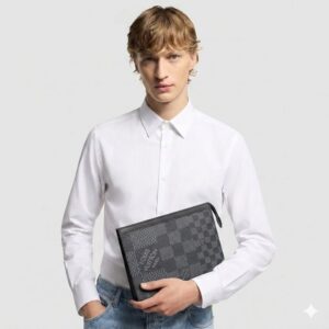Alternative view of Louis Vuitton Pochette Voyage MM Pouch 10.6in/ 27cm Grey Damier Graphite 3D Canvas Silver Hardware For Men N60444