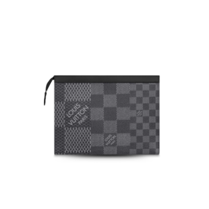 Louis Vuitton Pochette Voyage MM Pouch 10.6in/ 27cm Grey Damier Graphite 3D Canvas Silver Hardware For Men N60444