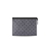 Louis Vuitton Pochette Voyage MM Pouch 10.6in/ 27cm Grey Monogram Eclipse Silver Hardware For Men M69535
