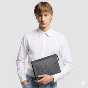 Alternative view of Louis Vuitton Pochette Voyage MM Pouch 10.6in/ 27cm Grey Monogram Eclipse Silver Hardware For Men M69535