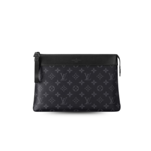 Louis Vuitton Pochette Voyage Souple Pouch 11.8in/ 30cm Black Monogram Eclipse Hardware For Men M82543