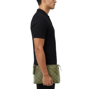 Alternative view of Louis Vuitton Pochette Voyage Souple Pouch 11.8in/ 30cm Khaki Green Black Hardware For Men M82800