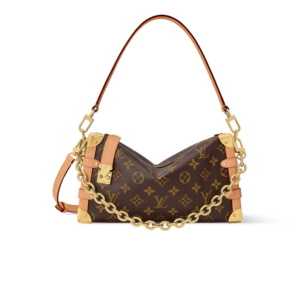Louis Vuitton Side Trunk MM East West Shoulder Bag 11in/ 28cm Brown Monogram Gold Hardware M28385
