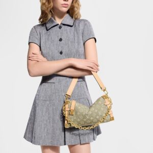 Alternative view of Louis Vuitton Side Trunk MM East West Shoulder Bag 11in/ 28cm Khaki Denim Gold Hardware M27451