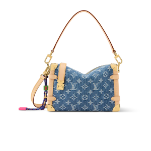 Louis Vuitton Side Trunk MM Shoulder Bag 9.3in/ 23.5cm Blue Denim Gold Hardware M27450
