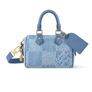 Louis Vuitton Speedy 18 Bandouliere Top Handle Bag 7.1in/ 18cm Denim Blue Gold Hardware For Men N00208